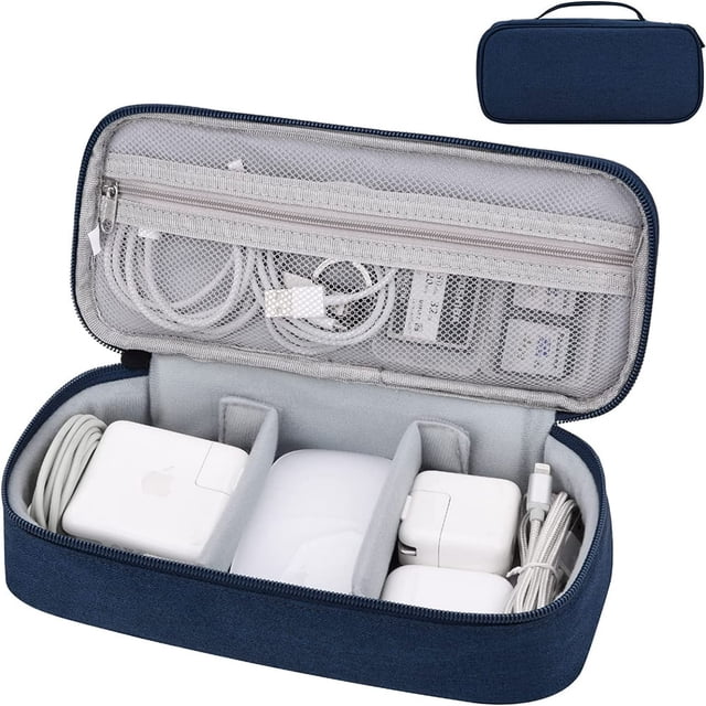MesaSe Electronics Organizer Travel Case Carrying Pouch Bag for Travel Essentials for Cable Charging Cord External Hard Drive Portable Power Bank (Navy Blue)