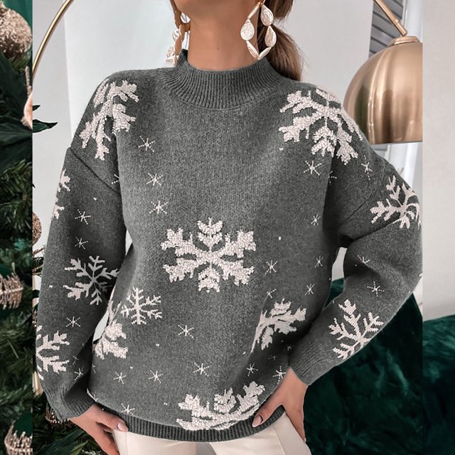 EGNMCR Chandails pour Femmes Col Rond Ample Tempérament Manches Longues Haut Tricoté de Noël