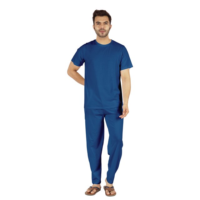 Inkmeso Solid Nightwear Set For Mens Tshirt And Pants Pajama Set Short Sleeve Pjs Loungewear Set