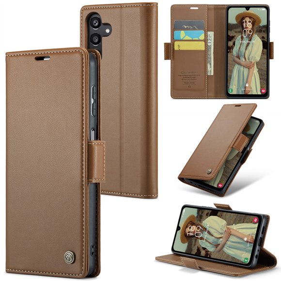 CaseMe Leather For Samsung Galaxy A15 4G/5G Wallet Case with RFID Blocking, For Samsung Galaxy A15 4G/5G Case Wallet for Women Men Card Holder Magnetic Clasp Kickstand Folio Case,Brown