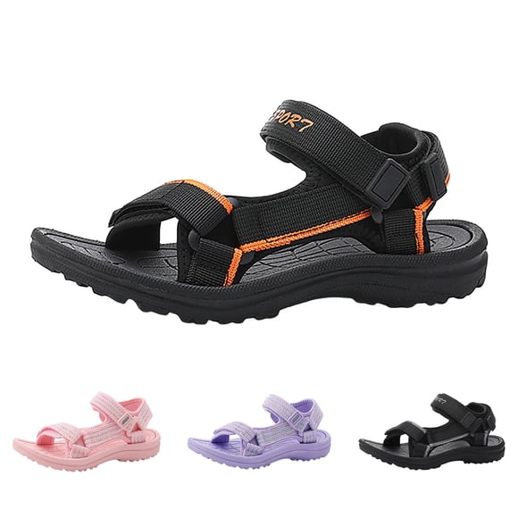 Sandales pour Enfants à Bout Ouvert Été Extérieur Sport pour Enfants à Enfiler Légères Chaussures de Randonnée Athlétiques Brides Ajustables Pantoufles Orange Taille 3.5 Grand Enfant