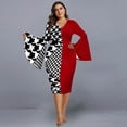thumbnail image 1 of FcBaudy Robe à Manches Longues Col en V, Robes d'Été pour Femmes, Robes pour Femmes Grande Robe Patchwork Jupe Enveloppante Manches Longues Robe Décontractée Robe Longue, 1 of 1