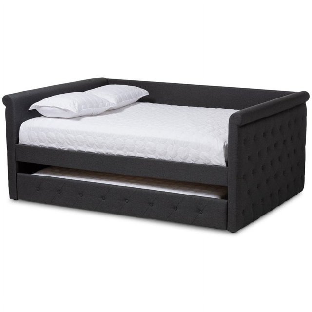 Baxton Studio Alena Tufted Daybed with Trundle Kids Dark Grey