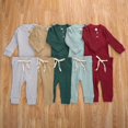 thumbnail image 1 of Tenues Tricotées pour Bébé, Boutons Col Rond Manches Longues Body + Pantalon Long Élastique, 1 of 1