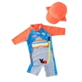 thumbnail image 1 of Hiiyo Toddler Boy One Piece Swimsuit Cartoon Shark Print Quick Dry Rash Guard with Hat Bathing Suit, 1 of 6