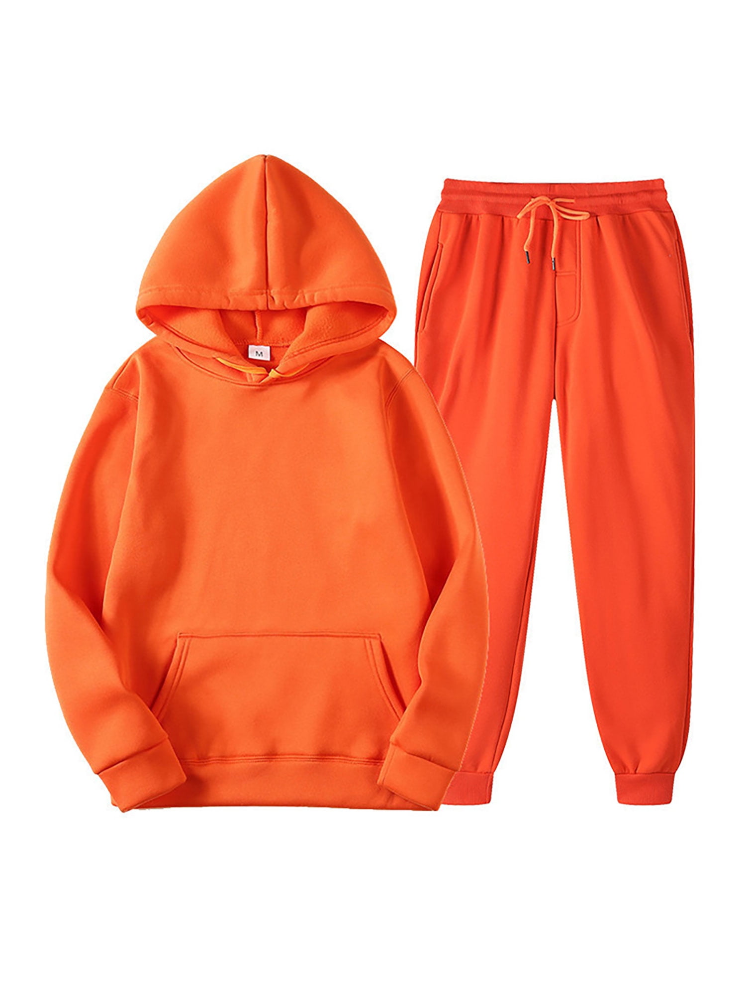 Innerwin Sweatshirts+Pant Outfits Two Pieces Men Tracksuit Set Sports 2 Pcs Fleece Jogger Sets Orange M