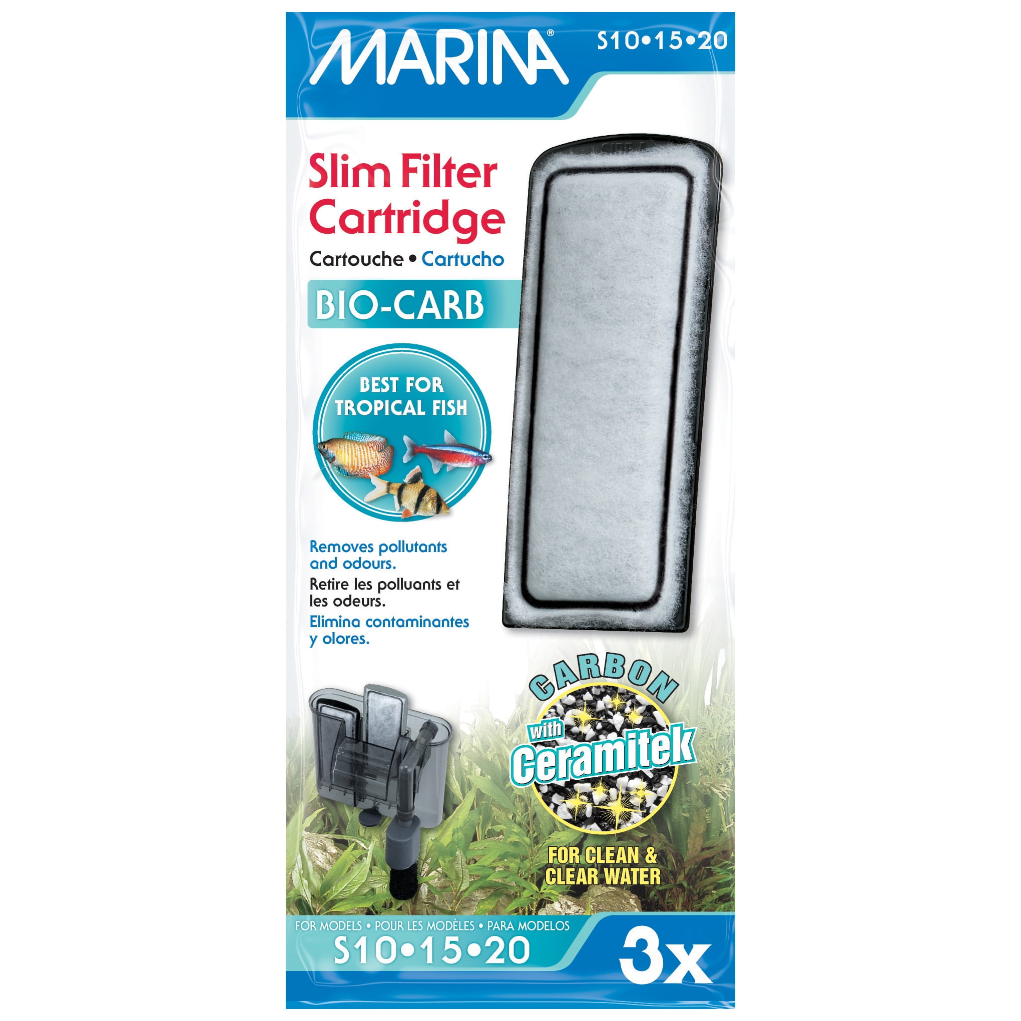 Marina Cartouches de Rechange Bio‑Carb pour Filtre Mince pour Aquariums de Poissons Tropicaux, paquet de 3