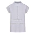 thumbnail image 4 of Birdeem Womens Spring Summer Solid Color Casual High Neck Top Cotton Hollow Out Design Blouses, 4 of 12