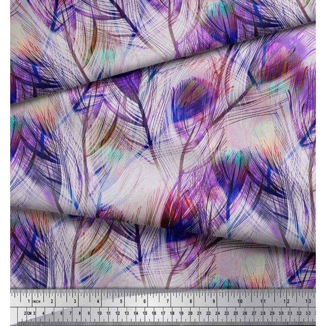 Soimoi Moss Georgette Fabric Peacock Feather Print Fabric by the Yard 42 Inch Wide