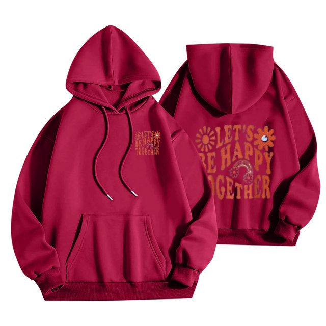 TIMIFIS Chandails à Capuchon Rouges pour Femmes, Chandails Molletonnés d'Hiver en Molleton, Chandail pour Dames, Mode, Imprimé Graphique de Lettres, Chandails Molletonnés avec Poche
