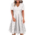 thumbnail image 2 of Gspmoly Robes pour Femmes, Robe à Col en V de Printemps/été pour Femmes, Mode Décontractée Unie en Dentelle à Manches Courtes, Robes de Soirée pour Femmes jusqu'à 65 % de Rabais, 2 of 6
