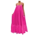 thumbnail image 2 of HKEJIAOI Robes de Sortie pour Femmes Offres Liquidation Cadeau de la Saint-Valentin Mode Femme Décontractée Robe Unie à Bretelles Poche Ample Dos Nu Grande Robe Évasée Rose Vif, 2 of 9
