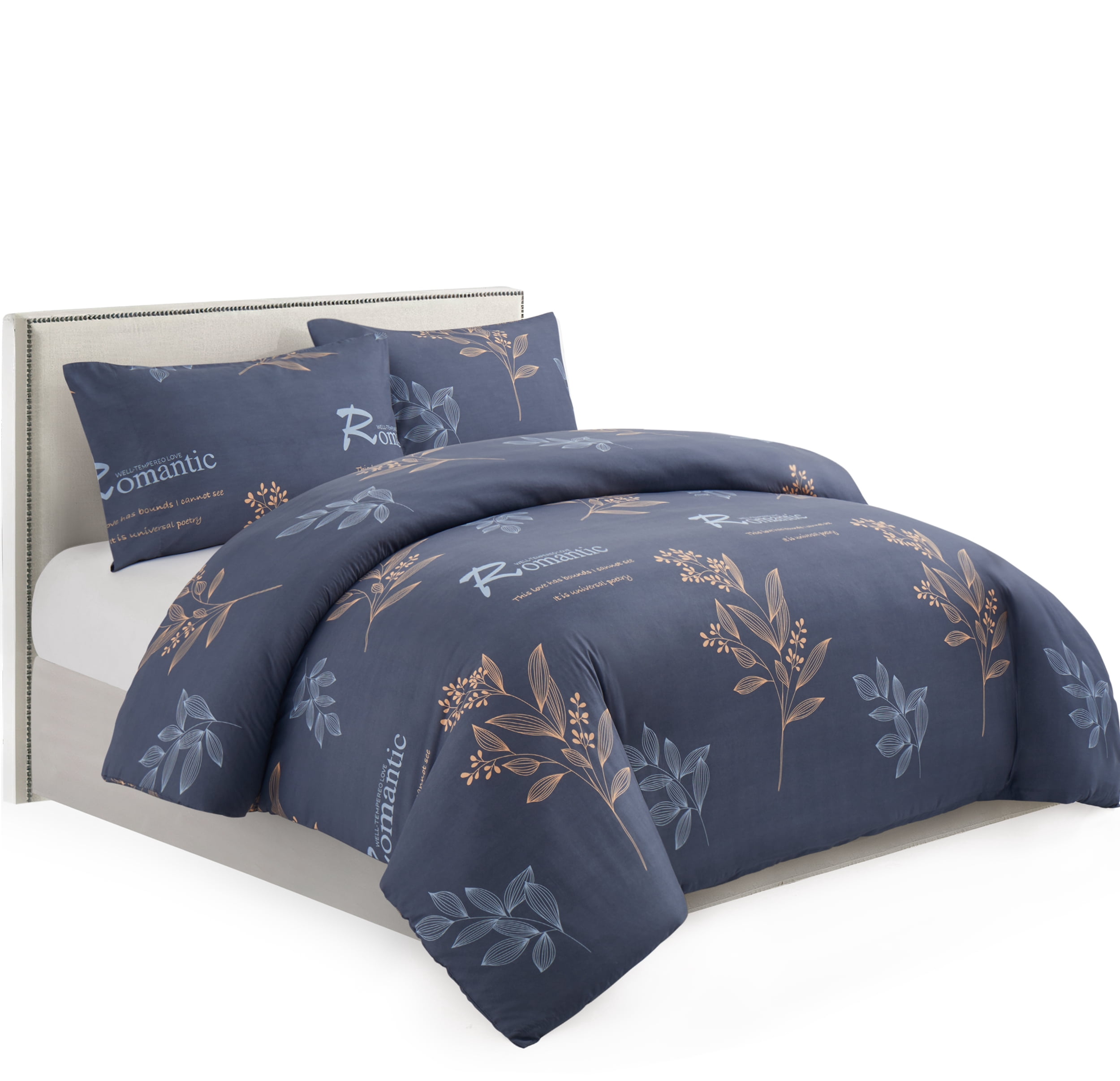 Marina Decoration Ultra Soft Silky Rich Printed Rayon from Bamboo All Season Duvet Cover Fitted Sheet Ensemble Bedding Set with Zipper and Corner Tie