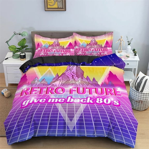 Ensemble de Housse de Couette Rétro Vintage Motif "Give Me Back" Ensemble de Literie en Microfibre pour Adolescents Adultes 3 Pcs (1 Housse de Couette + 228 Taies d'Oreiller) Draps de Lit