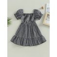 thumbnail image 2 of Fortune Robe à Carreaux pour Tout-Petites Filles, Manches Courtes Bouffantes, Robe Soleil Ligne A, 1 à 4 Ans, 2 of 9