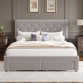 thumbnail image 4 of Ourlova Full Size Bed Frame with 2 Storage Drawers Wooden Slat Support Vintage Velvet Upholstered Bedframe with Button Tufted Wingback Headboard No Box Spring Needed Noise Free Beige, 4 of 6