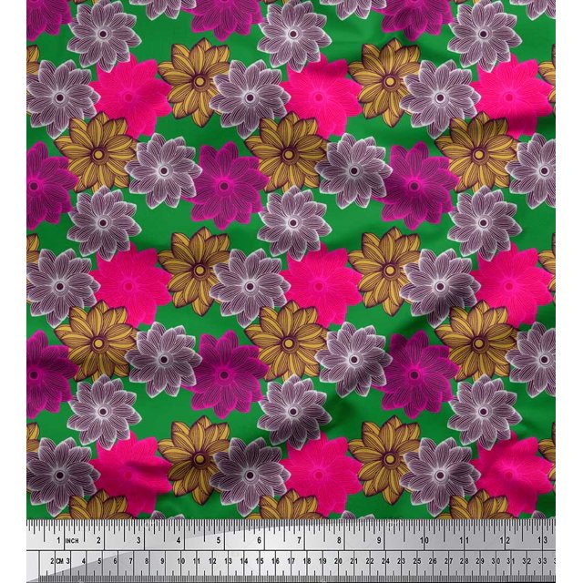 Soimoi Poly Georgette Fabric Flower Artistic Print Fabric by Yard 42 Inch Wide