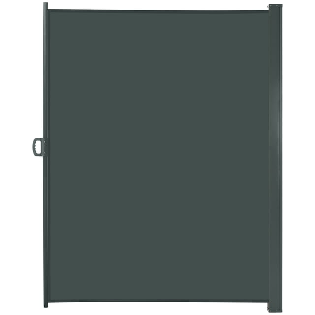 Outsunny 118" x 79" Retractable Side Awning Folding Privacy Screen in grey, featuring a durable polyester fabric with PA coating for UV resistance and waterproofing. The screen is extendable up to 118.1 inches in length and 78.7 inches in height, with a steel frame for stability. Designed for outdoor use on patios, terraces, or balconies, it includes an automatic roll-back function and a handle for easy operation.