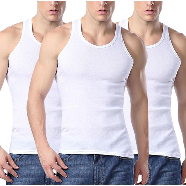 Timegard Débardeurs Homme 3 Pcs Col Rond Sans Manches T-Shirts Basiques Confortables Décontractés Haut d'Entraînement Vêtements de Détente