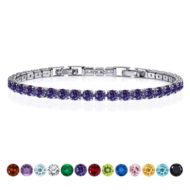 JeenMata Bracelet Tennis Pierre de Naissance 5,5 Carats Taille Ronde Juin - Alexandrite - Design Éternité - Placage Or Blanc, Femme, Adulte
