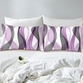 thumbnail image 4 of Erosebridal Chic Geometric Sheet Set Queen, Purple Stripes Bedding Sets Queen Size, Abstract Decor 4 Pieces, 4 of 7