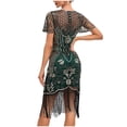 thumbnail image 3 of Pisexur Robe à Manches Courtes à Col Rond Longueur Genou Femmes Robe à Col Rond Sans Manches à Paillettes avec Franges Robe de Fête Banquet Robe de Danse Robe Courte Femmes Robe, 3 of 3