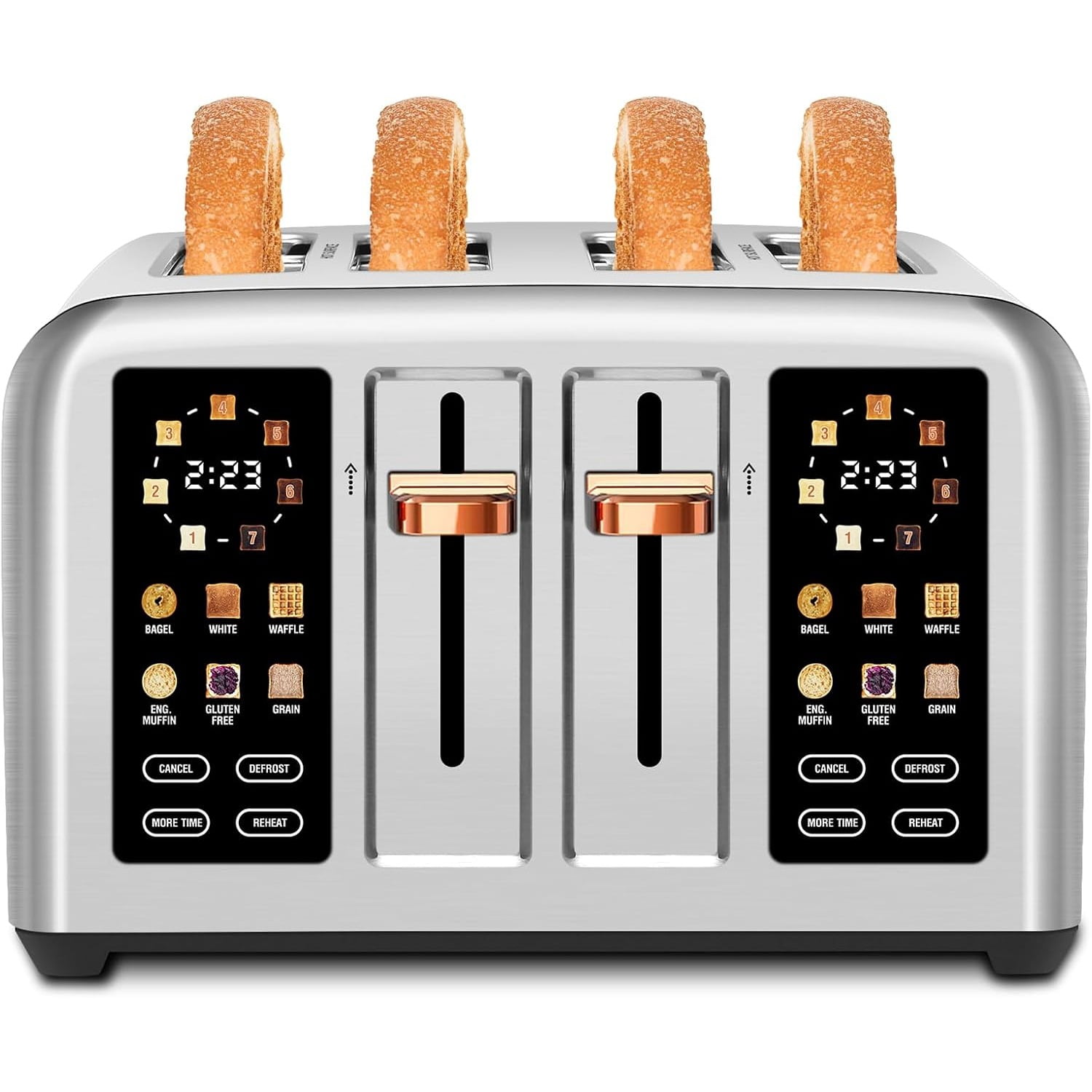 SEEDEEM Toaster 4 Slice, Stainless Steel, Touch Screen for Dual Control, Digital Timer, Smart Toaster with 6 Bread Type, 7 Shade Setting, 1.5''Wide Slot, Removable Crumb Tray, 1800W