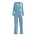 thumbnail image 4 of Ensembles de Survêtements pour Femmes Manches Longues Col Rond Haut Pantalon Grand Ensemble Deux Pièces Tenues Assorties avec Poches Bleu m, 4 of 8