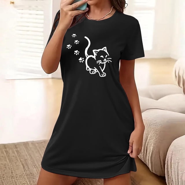 Mefallenssiah Nuisette Courte Surdimensionnée pour Femme, Mode, Imprimé sur la Poitrine, Manches Courtes