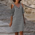 thumbnail image 1 of EGNMCR Robes de Fête pour Femmes Robe d'Été pour Femmes Nouvelle Couleur Décontractée à Manches Courtes en Dentelle à Col en V, 1 of 6