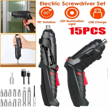 Ensemble de 15 Pcs Perceuse Sans Fil Tournevis Électrique Perceuse Bits Rechargeables