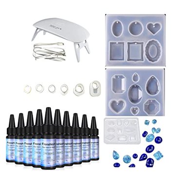 Frenshion 15 Pieces 30ML Upgrade Crystal UV Resin Glue For DIY Home Professional Handcraft Jewelry Earrings Necklace Bracelet Nail Art Accessories+ Led Mini Portable Lamp