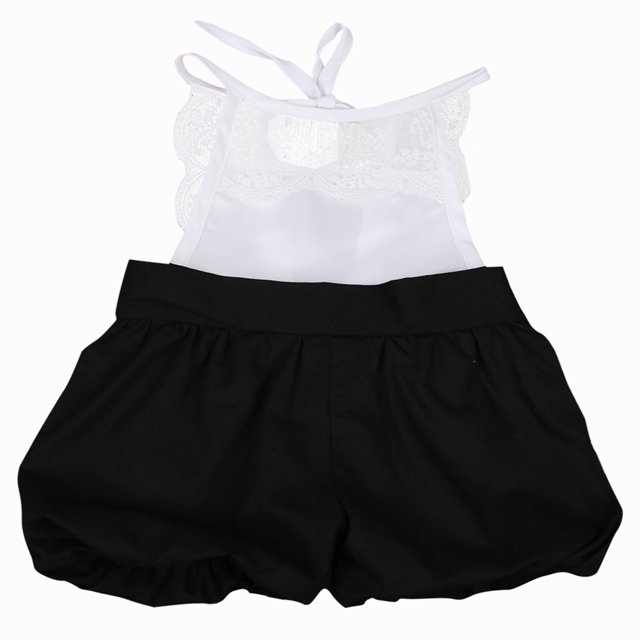 Baby Girls Jumpsuit Princess Lace Sleeveless Patchwork Mesh Bandage Shorts