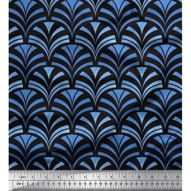 Soimoi polyester Crepe Fabric Scales Geometric Decor Fabric Printed Yard 52 Inch Wide