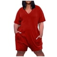 thumbnail image 2 of Cameland Combinaison Courte Grande Taille pour Femmes Col en V Été Zip Décontracté avec Poches, 2 of 6