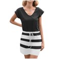 thumbnail image 3 of QATAINLAV Robes d'Été pour Femmes 2025 Été Décontracté Cordon Taille Élastique Col en V Robe Mini Tendance Robe T-Shirt à Rayures avec Poches Noir m, 3 of 7