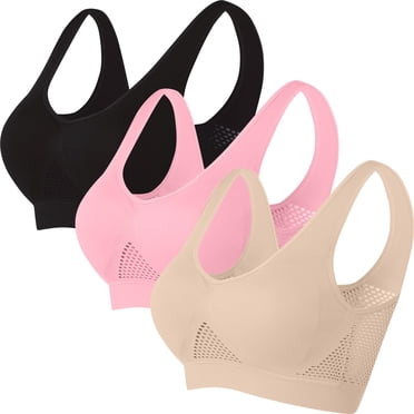 Pisexur 3PC Sports Bras for Women Breathable Full Coverage Bra Wireless Bras for Women Solid Color High Impact Everyday Bra Underwear Plus Size Bras S-5XL