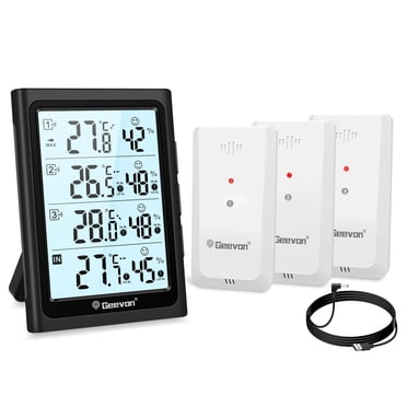 Geevon Weather Stations Wireless Indoor Outdoor Thermometer with 3 Outdoor Sensors, Large LCD Display Digital Temperature Humidity Gauge with Backlight (LCD Display)