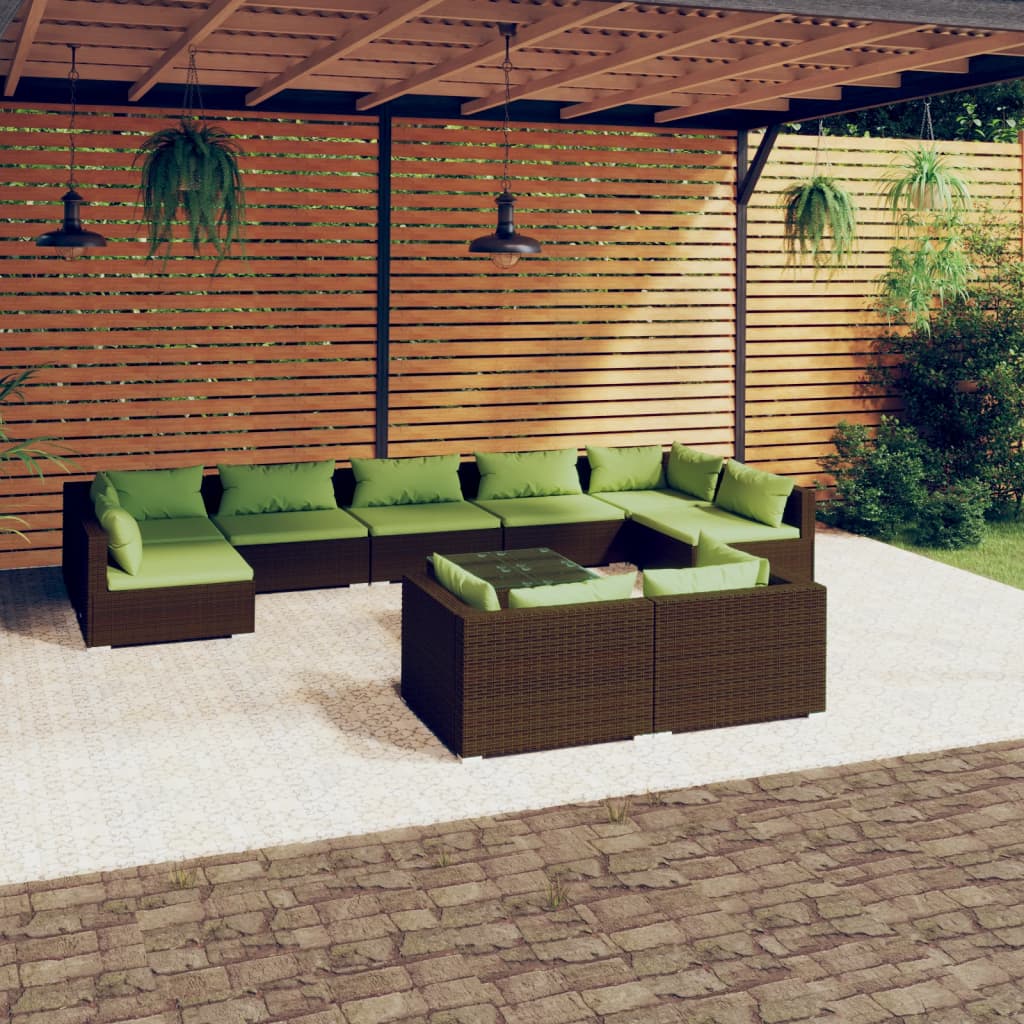 vidaXL Ensemble Salon de Jardin 10 Pcs avec Coussins Rotin Poly Brun