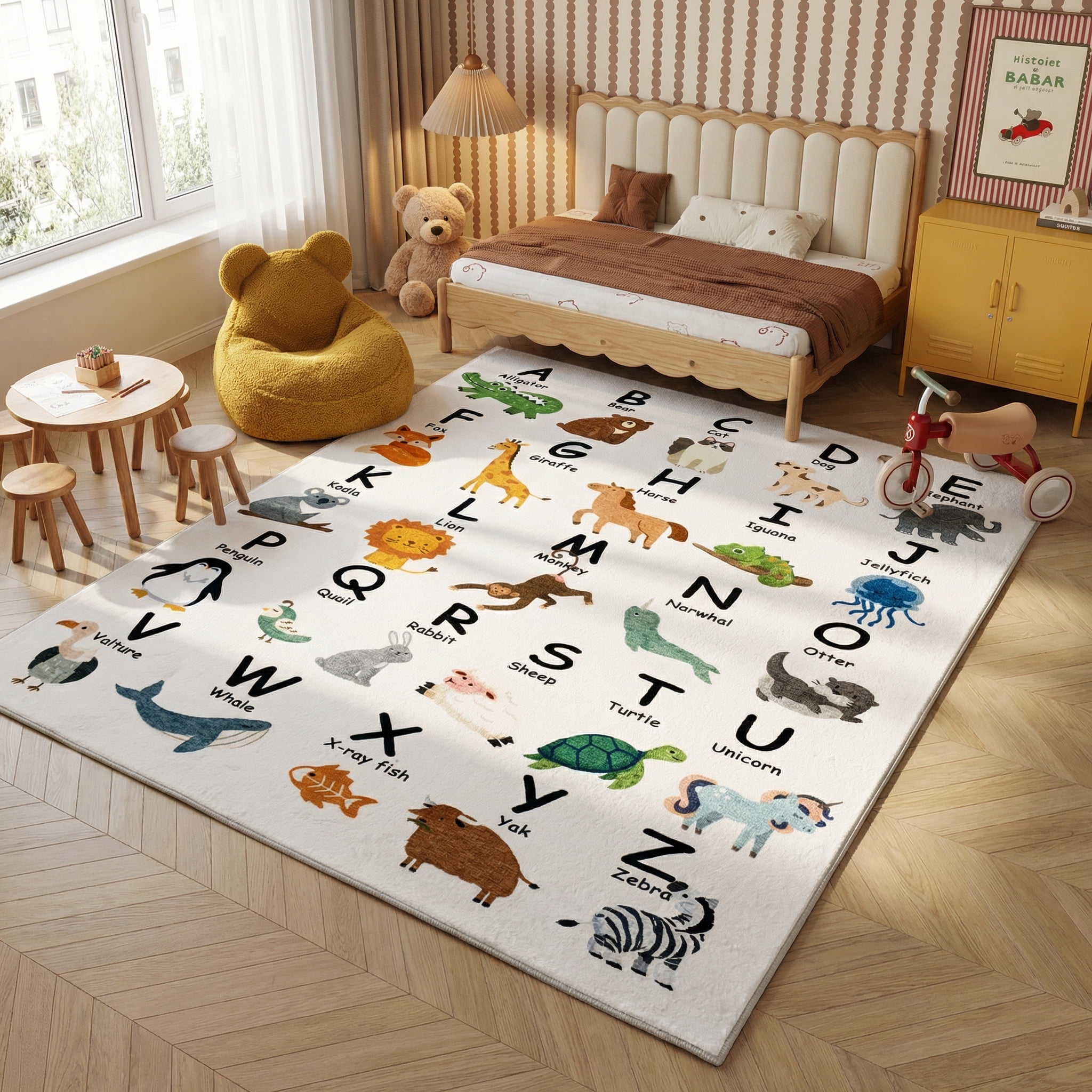 Rug Branch Soft Steps Playtime Alphabet Animaux, Tapis d'apprentissage educatif doux, blanc beige - Garçons et filles dans la salle de jeux, la creche, la chambre a coucher
