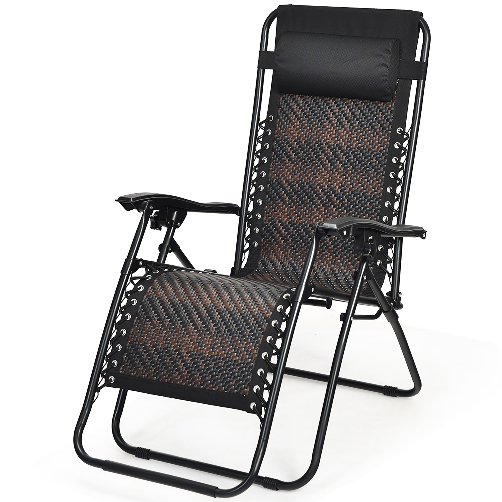 Costway Patio Rattan Zero Gravity Lounge Chair Folding Recliner W/Headrest Mix Brown