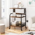 thumbnail image 3 of Large Printer Stand with Power Outlets and USB Charging Ports, Mobile Printer Table with Adjustable Shelf, 3 Tier Rolling Printer Stand with Wheels for Home Office, Rustic Gray/Rustic Brown, 3 of 9