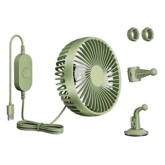 veasfak USB Car Cooling Fan Adjustable for Sedan Backseat Dashboard Van Green