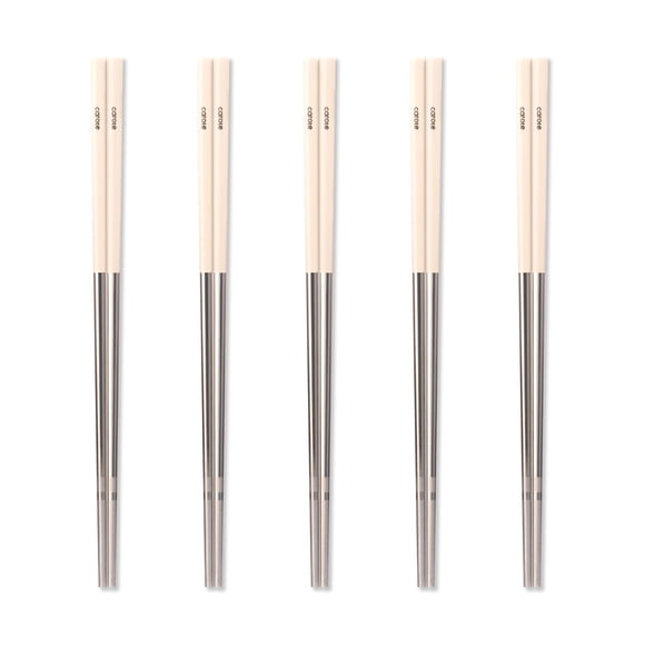 Carote 5 Pairs Stainless Steel Chopsticks Reusable Lightweight Non-Slip Chopsticks Dishwasher Safe, Silver