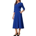 thumbnail image 4 of INSPIRE CHIC Robe de Travail pour Femme Ligne A Manches 3/4 Robe Midi Élégante TG Bleu Royal, 4 of 6