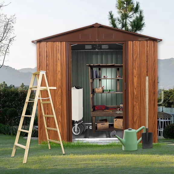 6ft x 6ft Outdoor Metal Storage Shed with Metal Foundation ,With window,Coffee