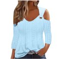 thumbnail image 2 of QIPOPIQ Women's V Neck 3/4 Sleeve Shirts Cold Shoulder Tops Basic Summer Tees Clearance, 2 of 6