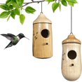 thumbnail image 1 of Ribili Wooden Hummingbird House, Fanyil Wooden Hummingbird House, Sparrow Hummingbird Finch House, Wooden Humming Bird Nest with Hemp Ropes (#Mix-A,2pcs), 1 of 8