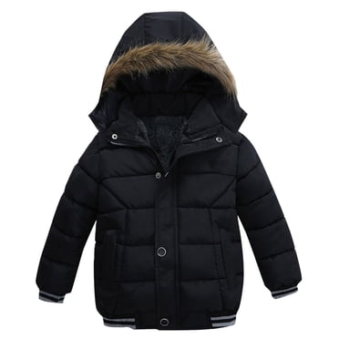 PMVFHDE Manteau à Capuchon Épais pour Enfants Manteau d'Hiver Chaud Coupe-Vent Manteau d'Extérieur pour Garçons Manteau Rembourré Manteau Décontracté Cool Rembourré, Noir, 5-6 Ans/TTG
