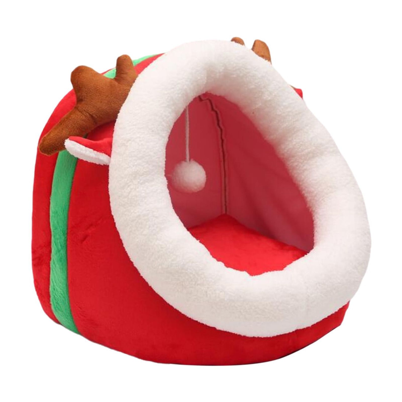 Birdeem Christmas Red Reindeer Pet Bed Semi Enclosed Pussy Bed Dog Bed Removable and Washable Dog Bed Winter Warm Pussy Bed